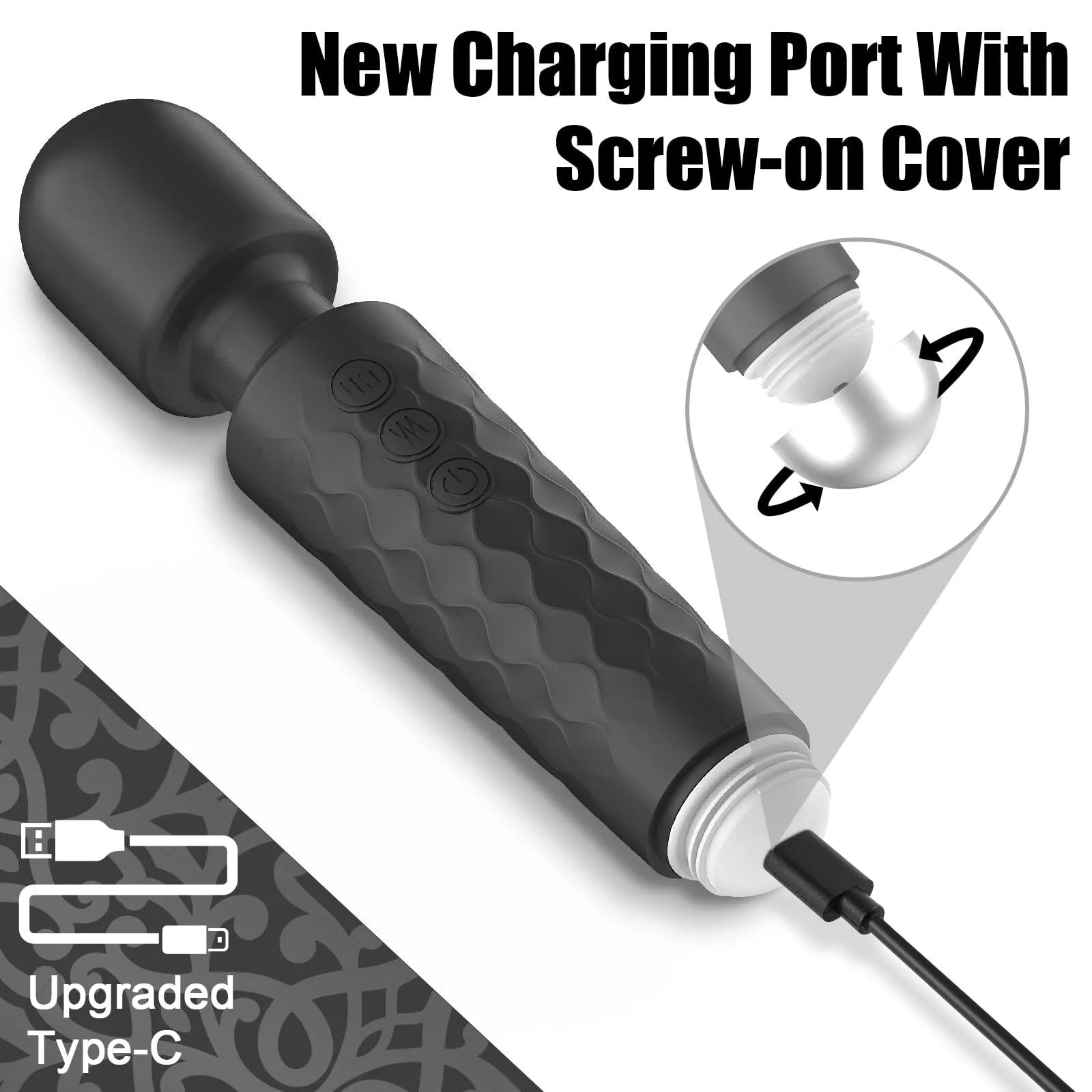 The hiddenamour Sex Toy for Women is a black, handheld, waterproof clitoral stimulator with 20 vibrations & 8 speeds. It features a textured grip, upgraded Type-C charging port with screw-on cover, and an AI smart chip for enhanced pleasure.